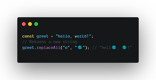 Snippet of code showing an example of the replaceAll method